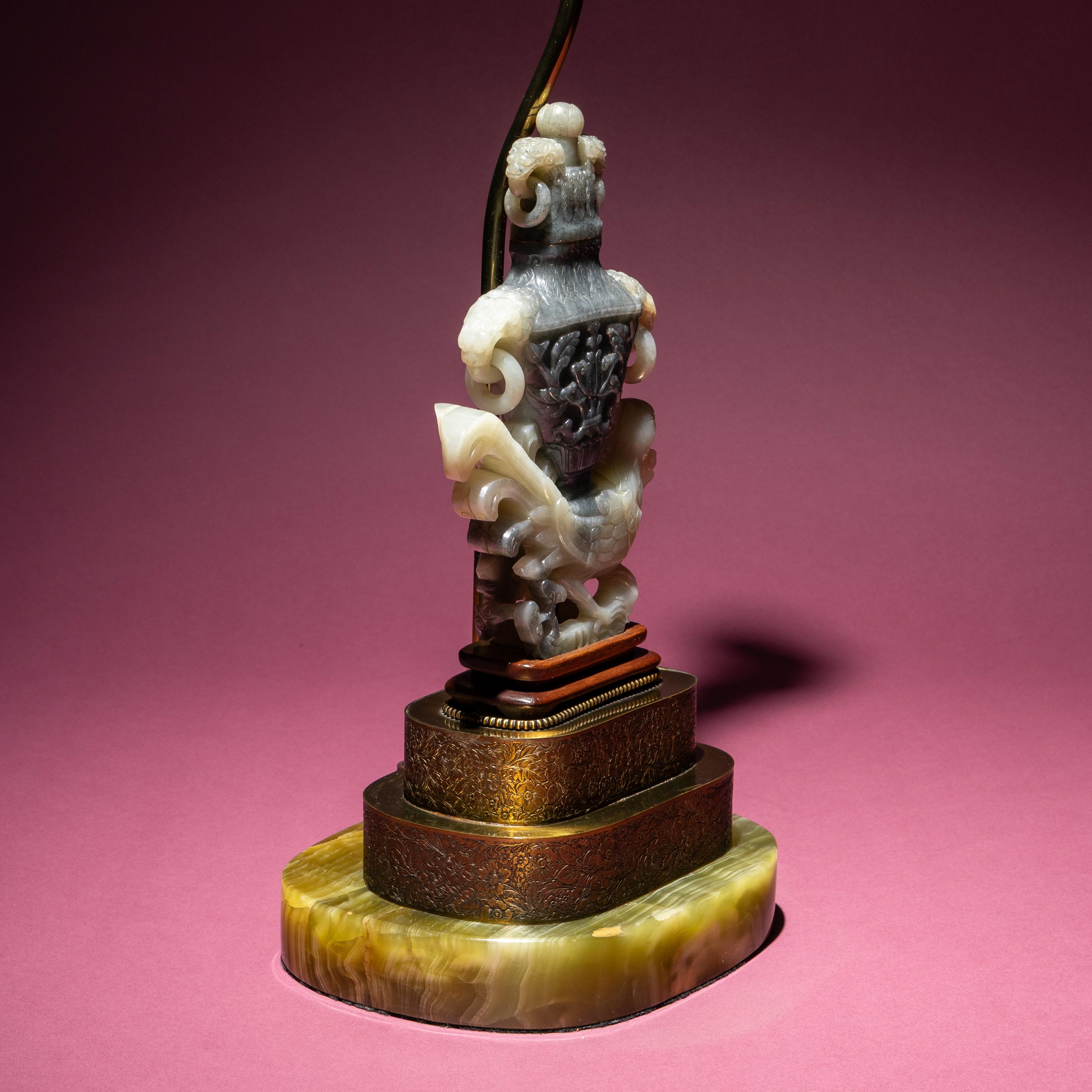A Chinese Grey and White Jade 'Phoenix' Vase, Late Qing Dynasty — 清晚期 灰白玉雕鳳凰寶瓶