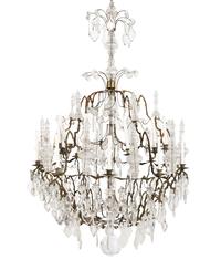 A Continental Brass and Cut Glass Twenty-Light Chandelier