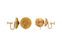 TWO PAIRS OF YELLOW GOLD FLOWER EARRINGS