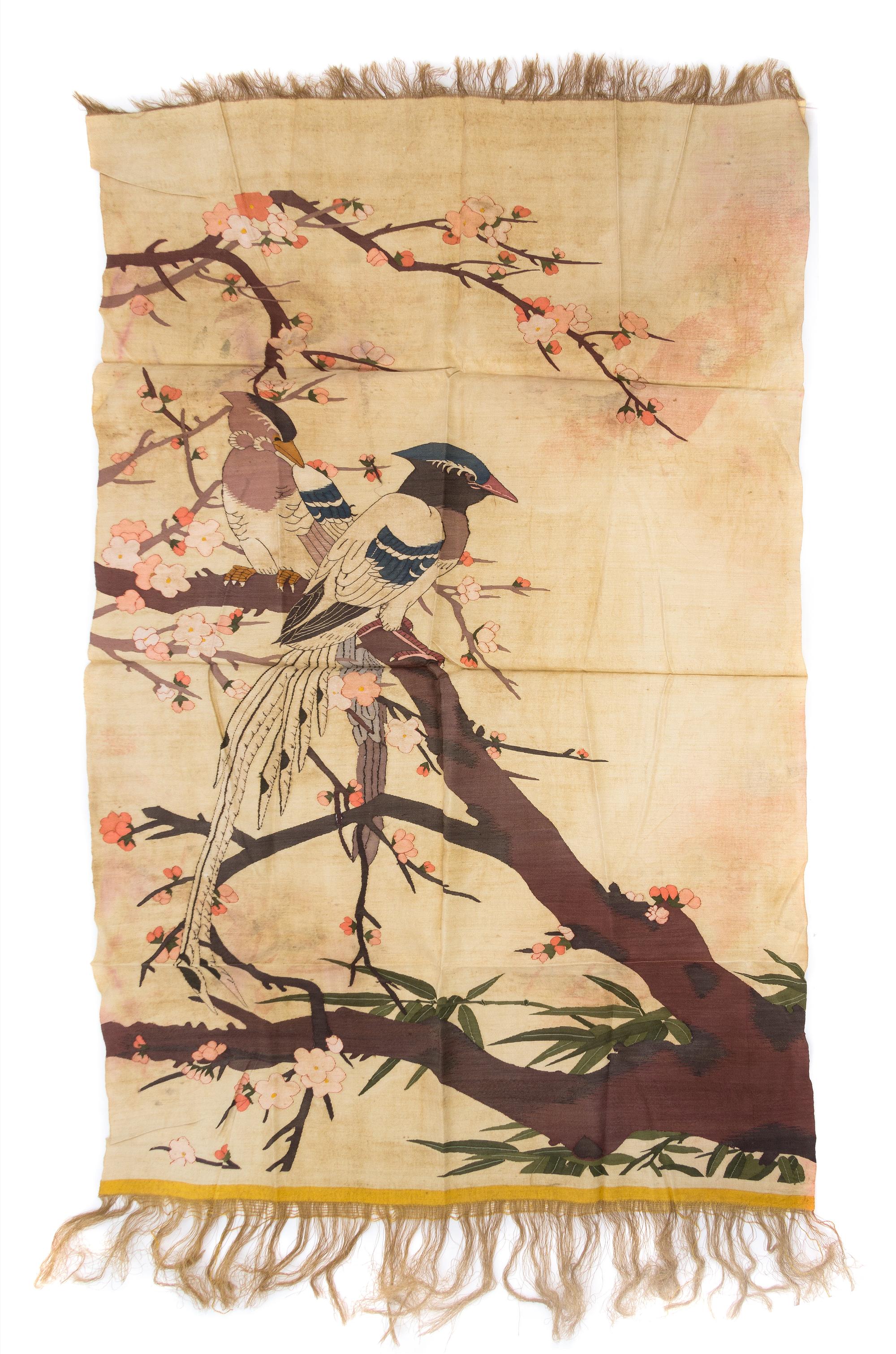 Two Silk Kesi Panels Height of larger 32 3/4 x width 15 1/2 inches.