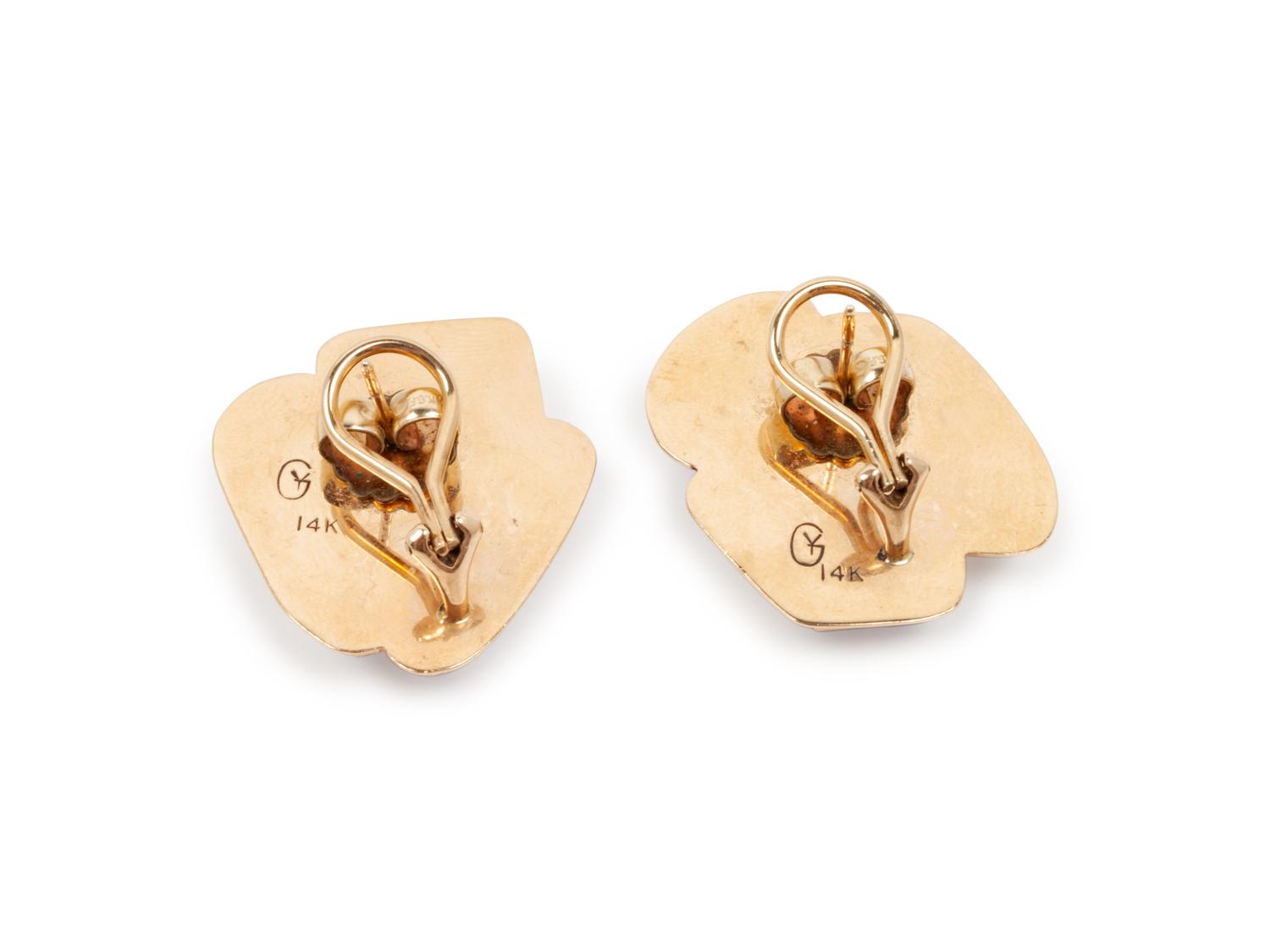 14k Gold Earrings, with Inlaid Stones