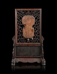 A Jade Inset Hardwood Table Screen