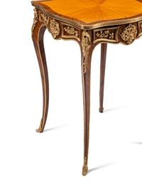 A Pair of Louis XV Style Gilt Bronze Mounted Side Tables