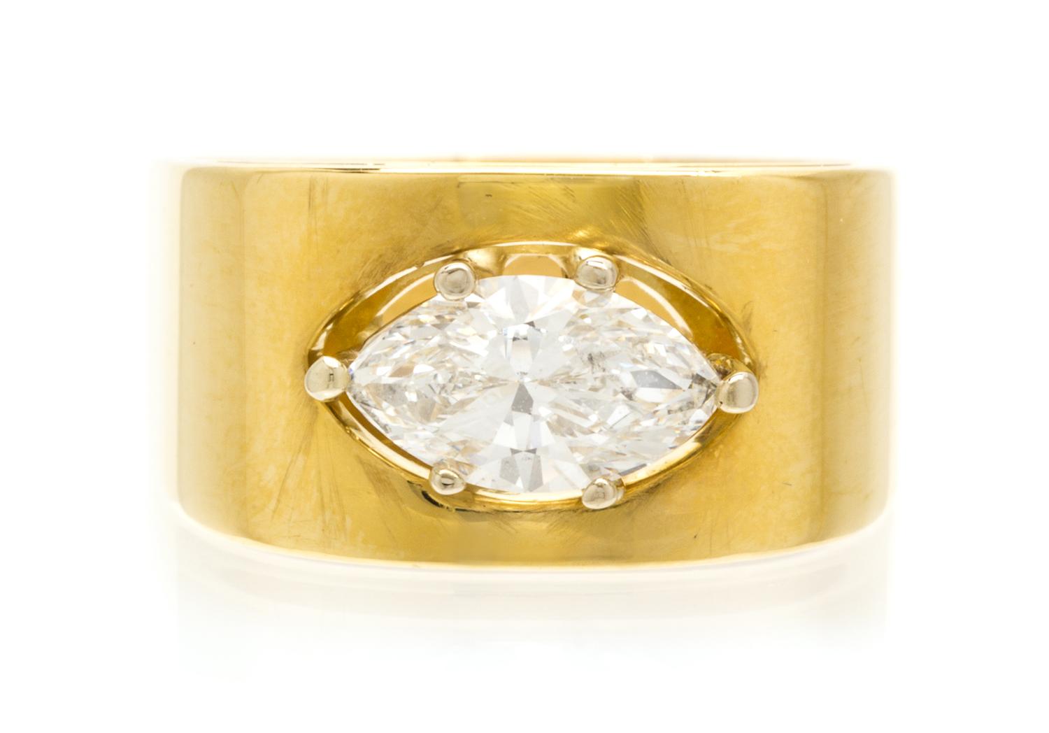 An 18 Karat Yellow Gold and Diamond Solitaire Ring, 6.70 dwts.