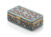 A Russian Enameled Silver Box, Mark of Gustav Klingert, kokoshnik mark of Ivan Lebedkin, Moscow, 1898, of rectangular form, the case wi