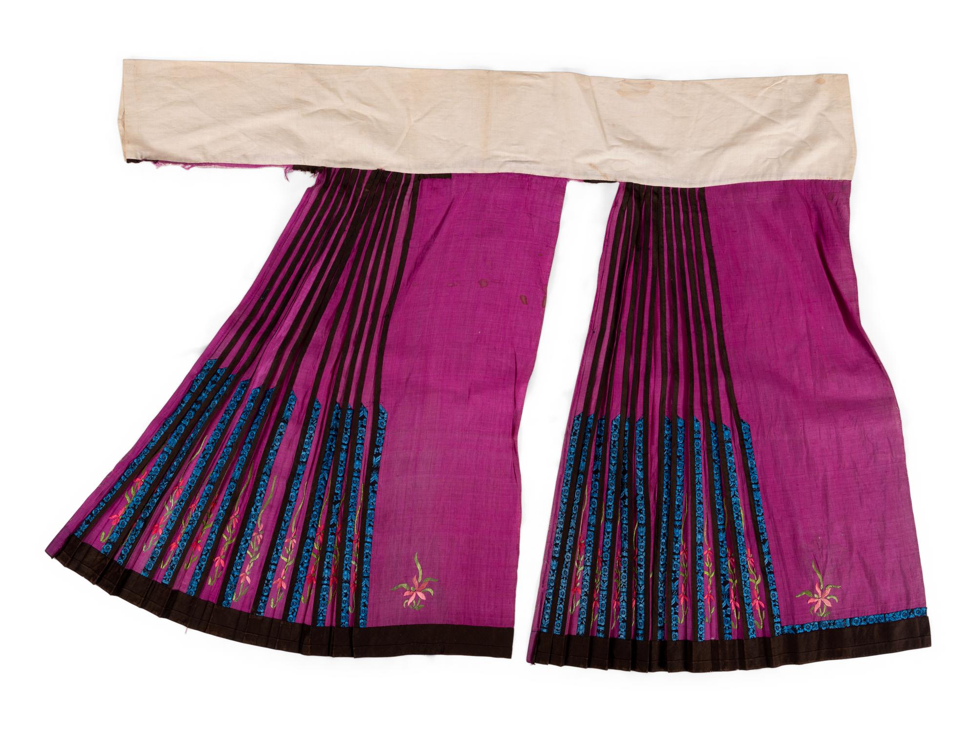 Two Chinese Silk Embroidered Apron Skirts