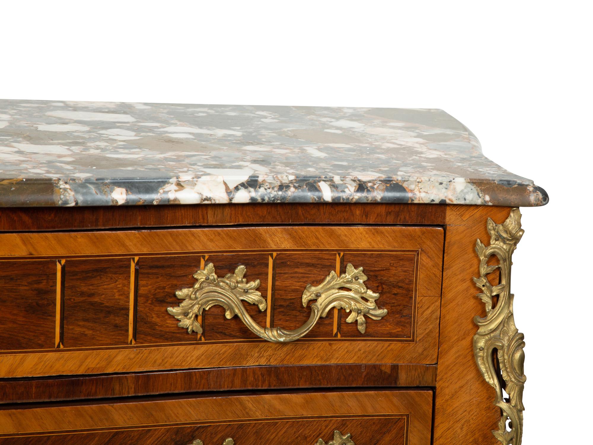 A Regence Style Gilt Bronze Mounted Crossbanded Marble-Top Commode — 19TH CENTURY