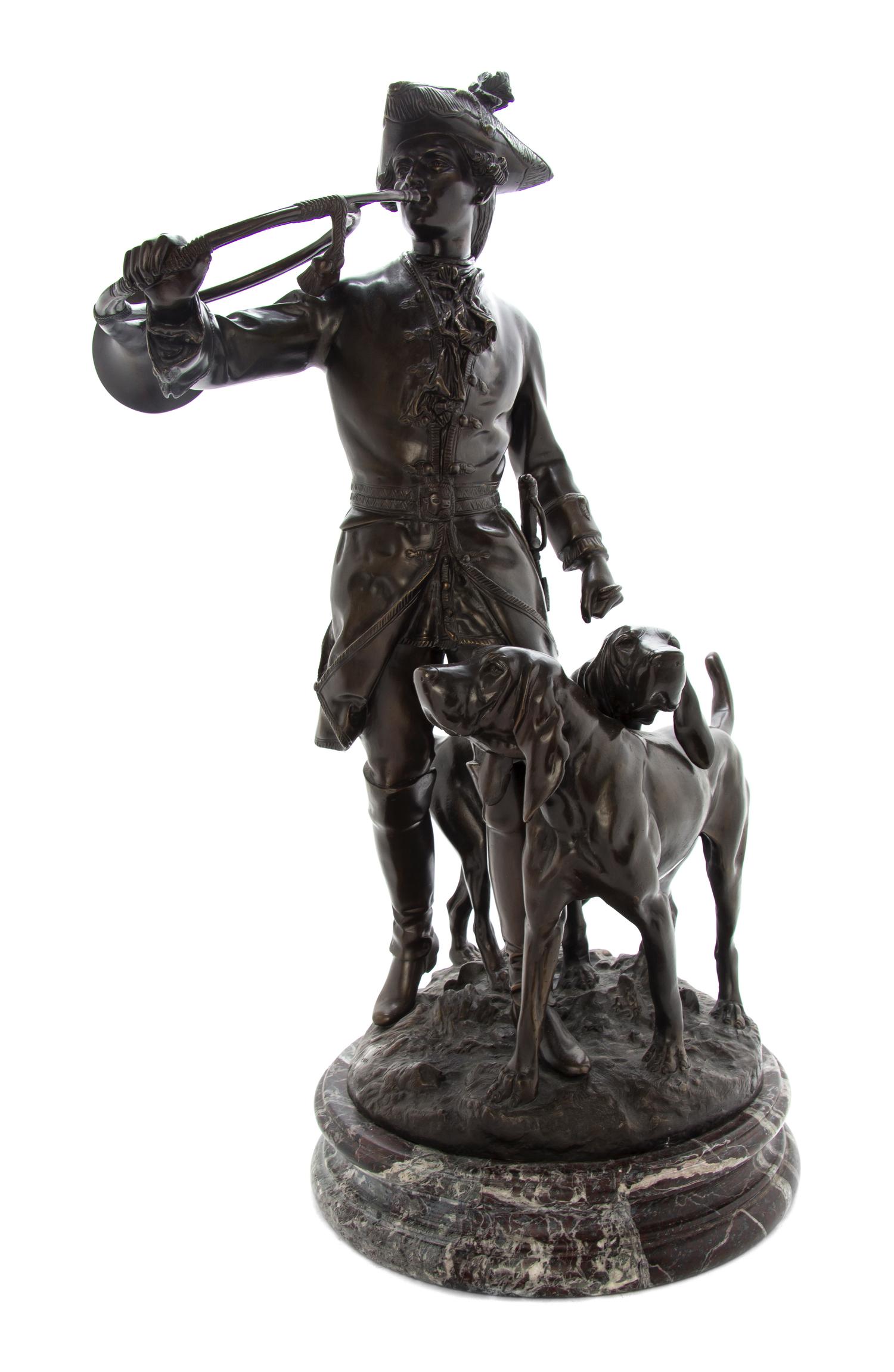 A Continental Patinated Bronze Figural Group, after Hippolyte F. Moreau (French, 1832-1927), Height 26 1/2 inches.