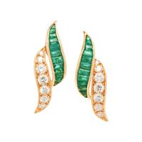 YELLOW GOLD, SYNTHETIC EMERALD, AND DIAMOND CLIP EARRINGS AND SLIDER CHARM