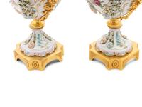A Pair of Tiche Gilt Metal Mounted Porcelain Urns
