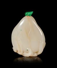A Russet and White Jade 'Peach and Bat' Snuff Bottle
