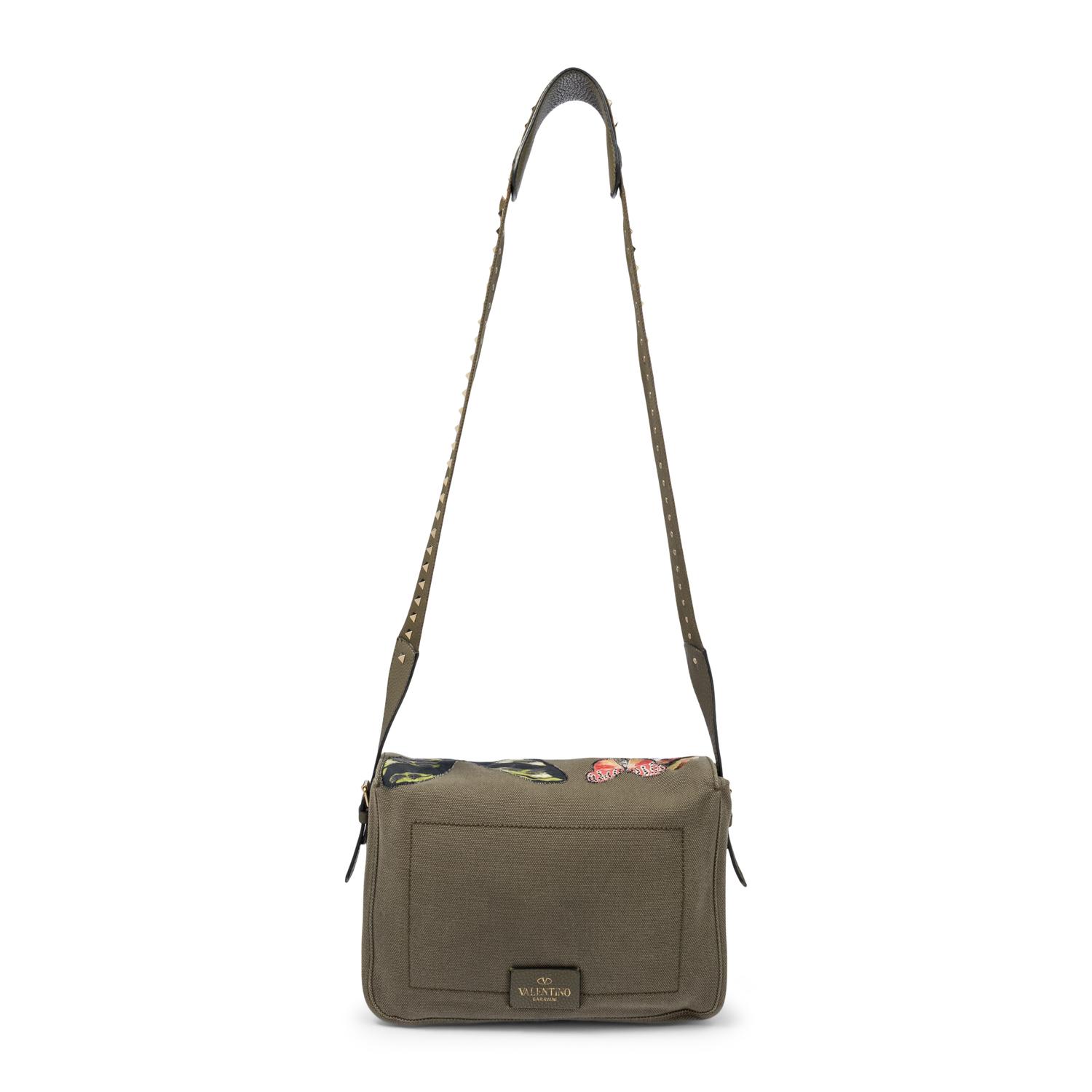 VALENTINO, ROCKSTUD BUTTERFLY CANVAS MESSENGER BAG
