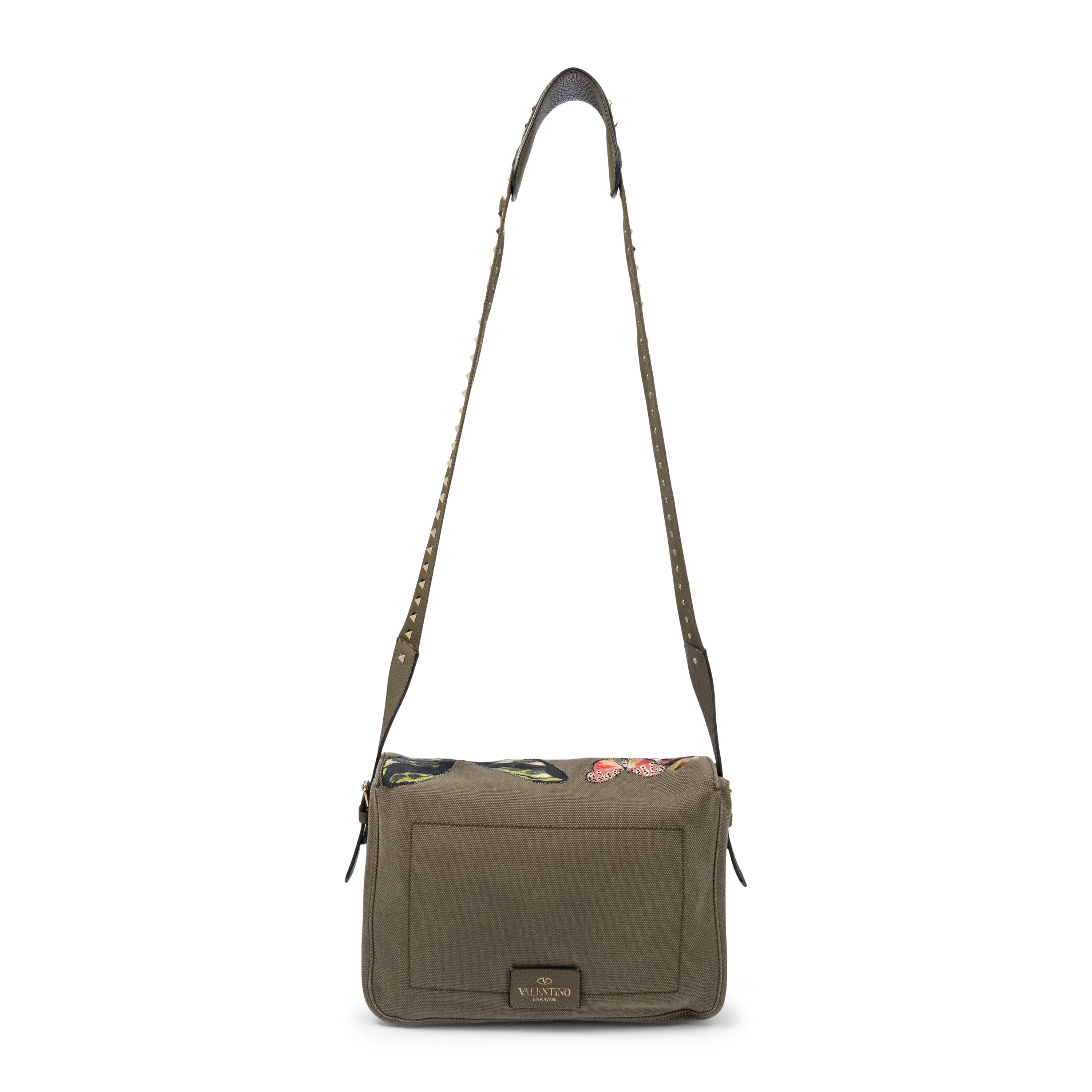 VALENTINO, ROCKSTUD BUTTERFLY CANVAS MESSENGER BAG
