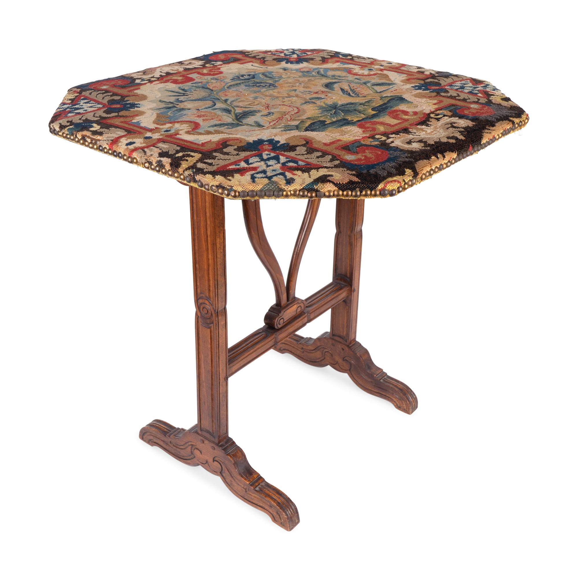 A Victorian Needlepoint-Mounted Tilt-Top Coaching Table — 19TH/20TH CENTURY