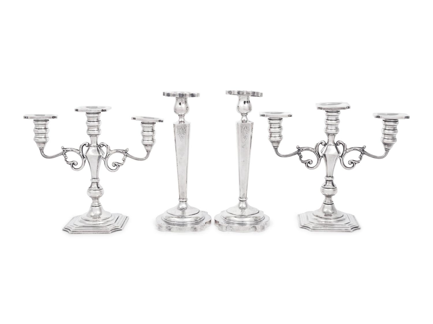 Two Pairs of American Silver Candle Holders