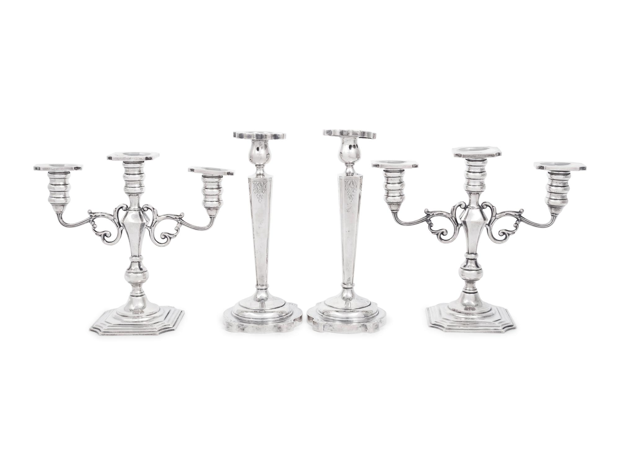 Two Pairs of American Silver Candle Holders