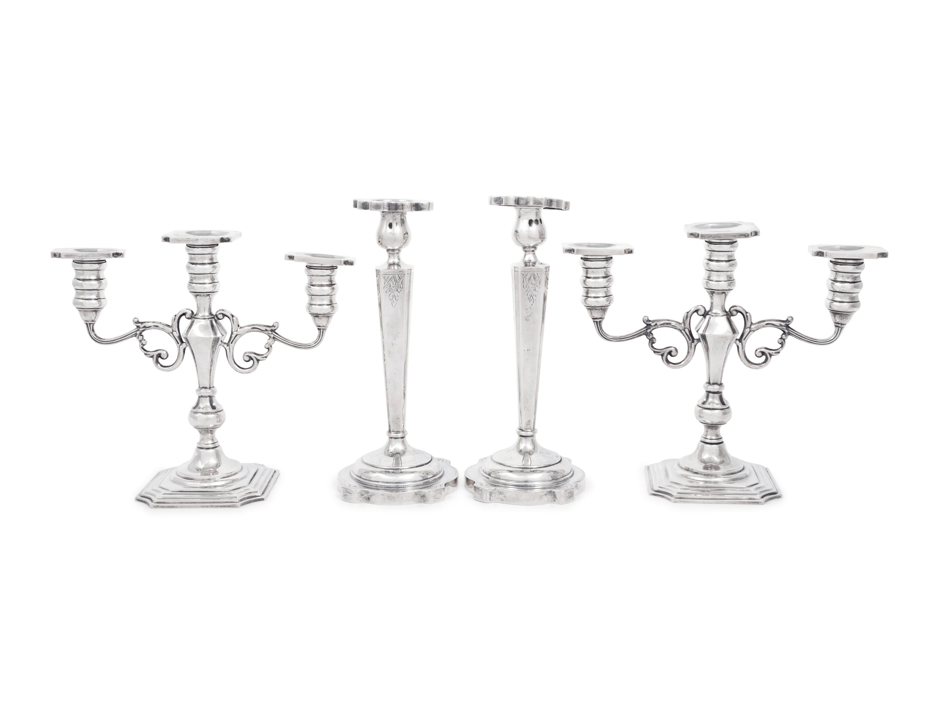 Two Pairs of American Silver Candle Holders