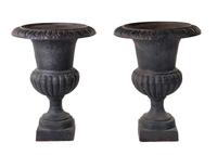 A Pair of Victorian Style Cast Iron Urns Height 31 inches. — EARLY 20TH CENTURY