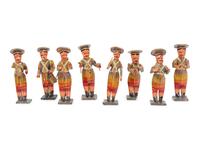 Eight Russian Polychromed Carved Wood Marchind Band Figures
