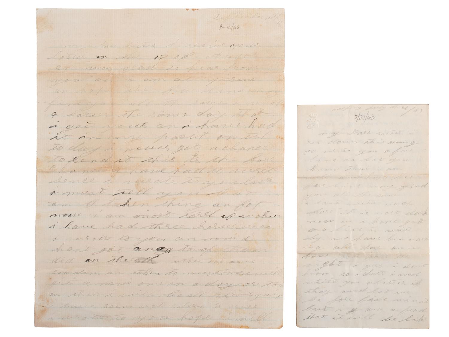 [CIVIL WAR]. Letters of Lewis Moore, Co. B, 1st Pennsylvania Cavalry.