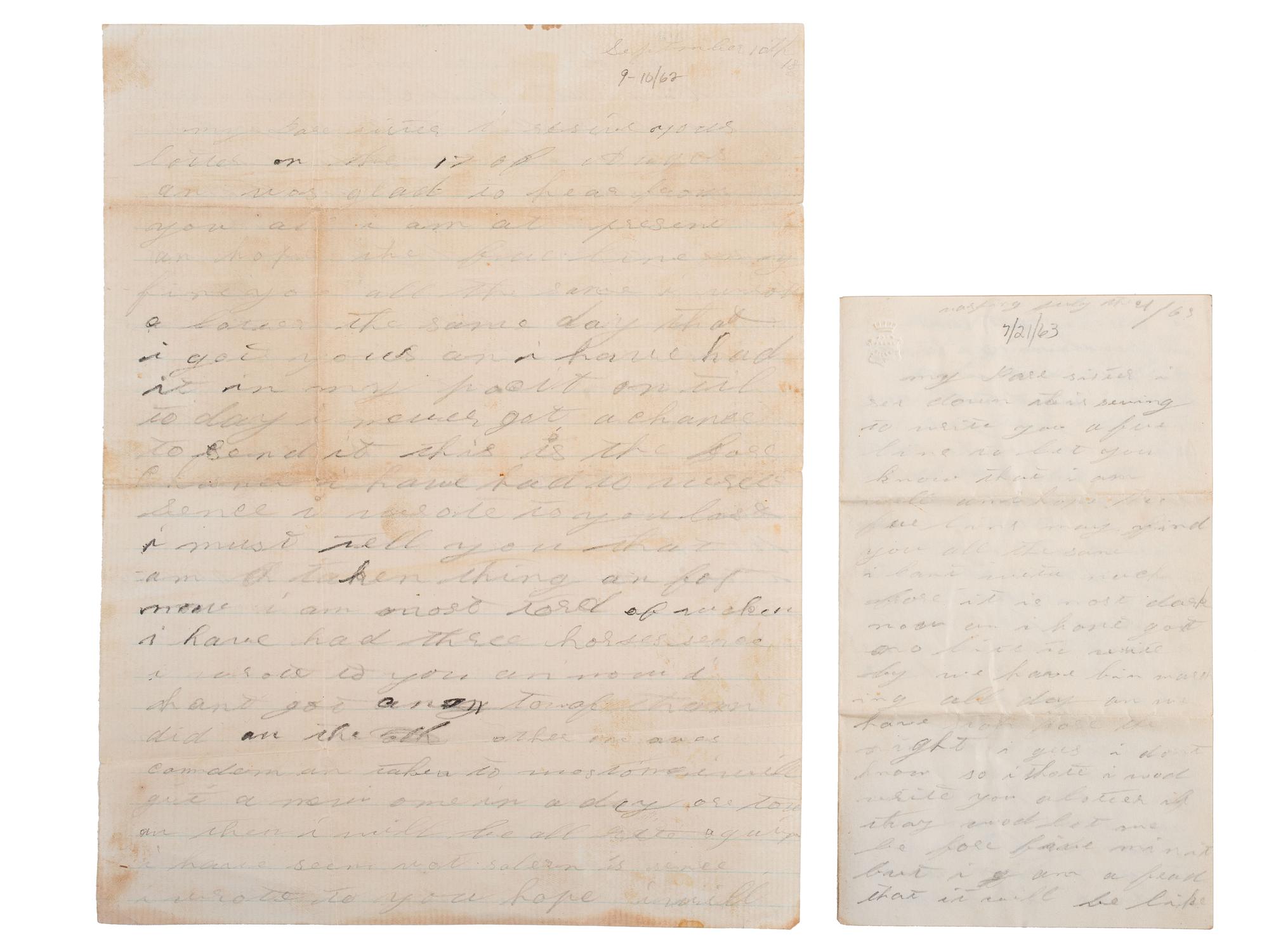 [CIVIL WAR]. Letters of Lewis Moore, Co. B, 1st Pennsylvania Cavalry.
