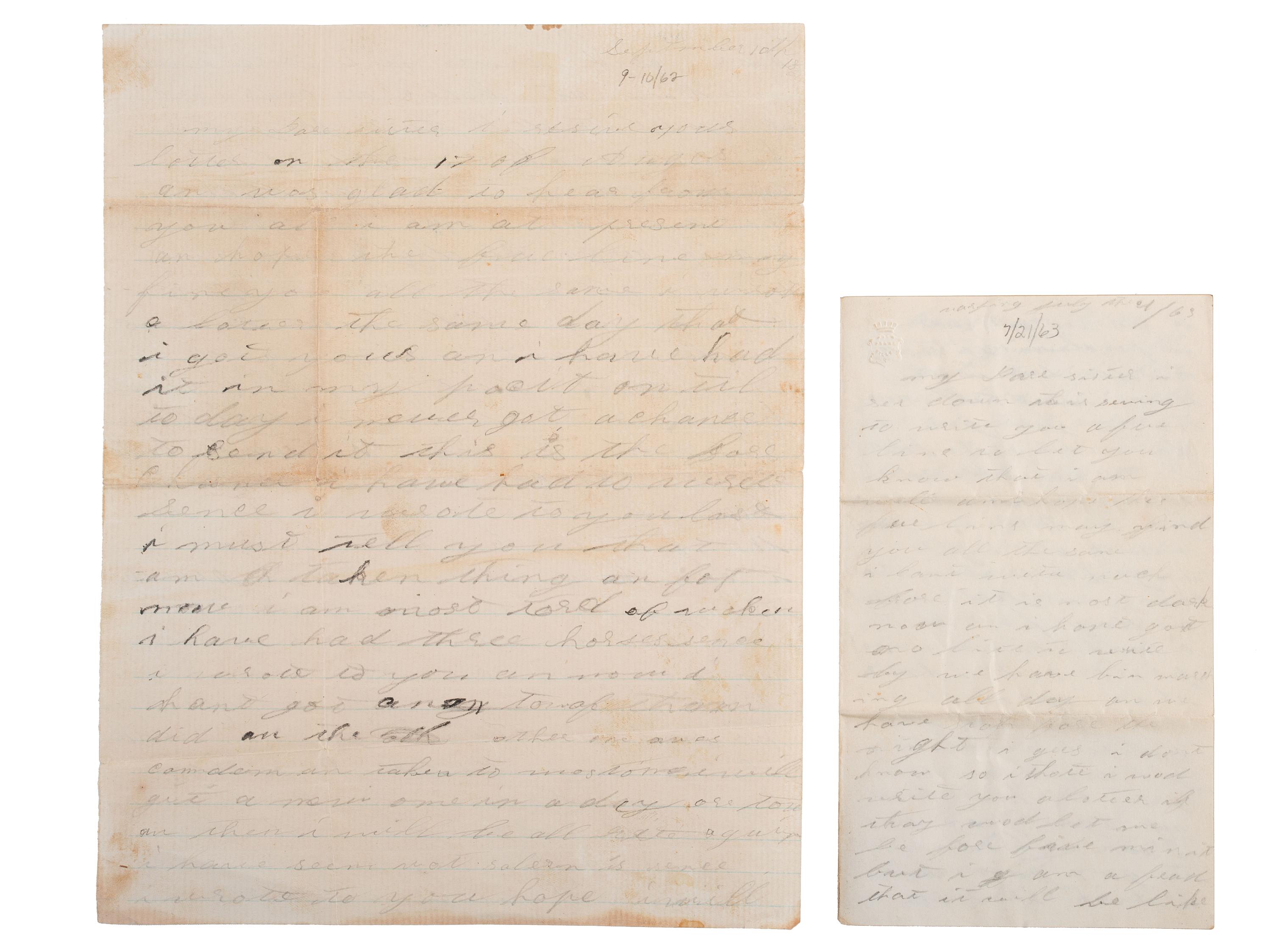 [CIVIL WAR]. Letters of Lewis Moore, Co. B, 1st Pennsylvania Cavalry.