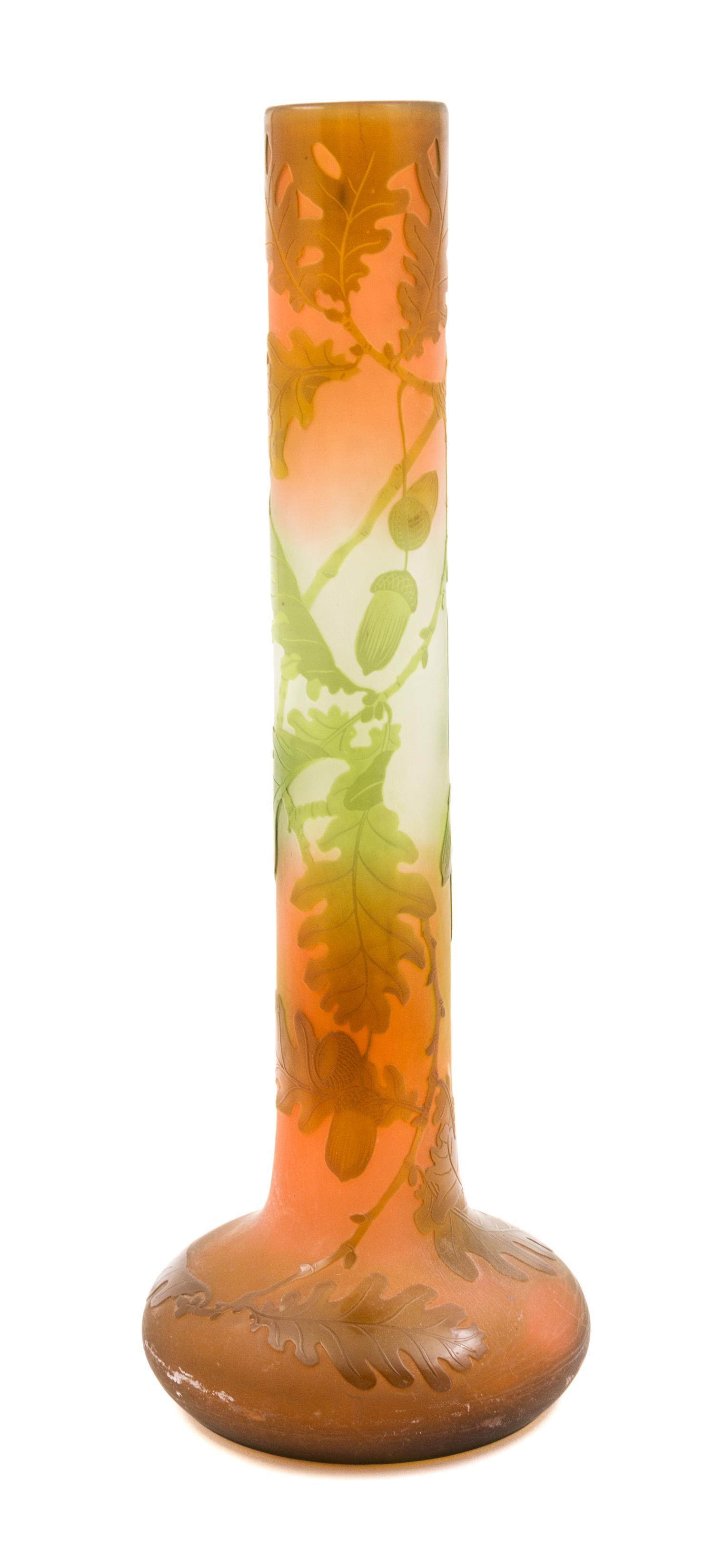 A Galle Cameo Glass Stick Vase Height 17 inches.
