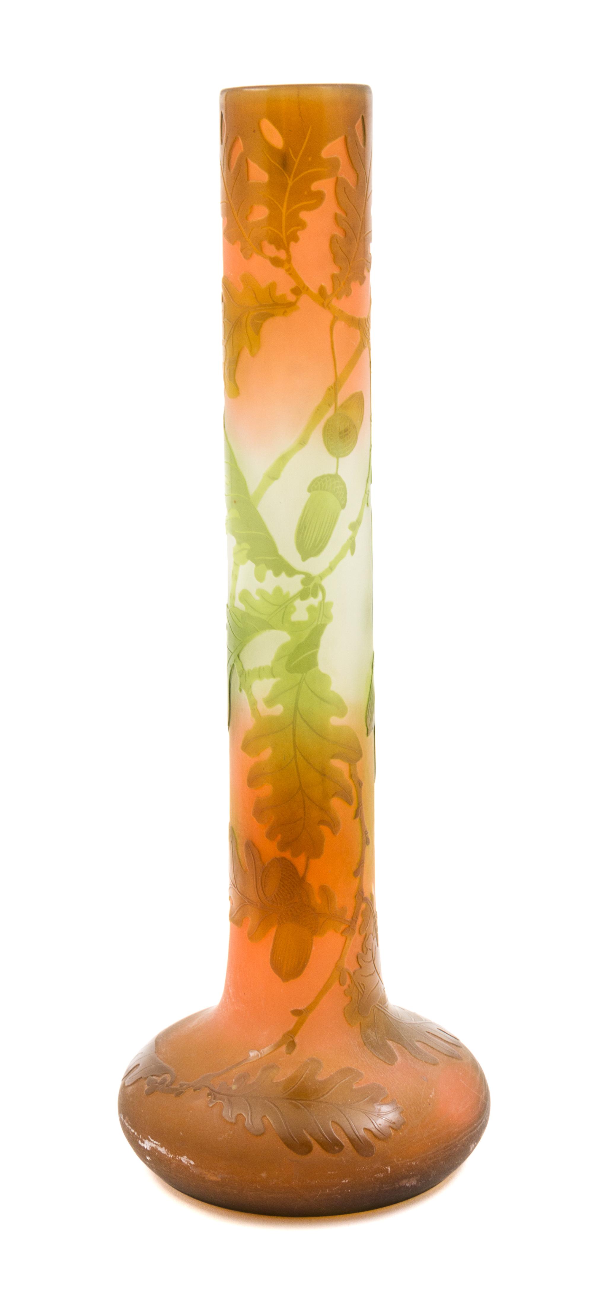 A Galle Cameo Glass Stick Vase Height 17 inches.