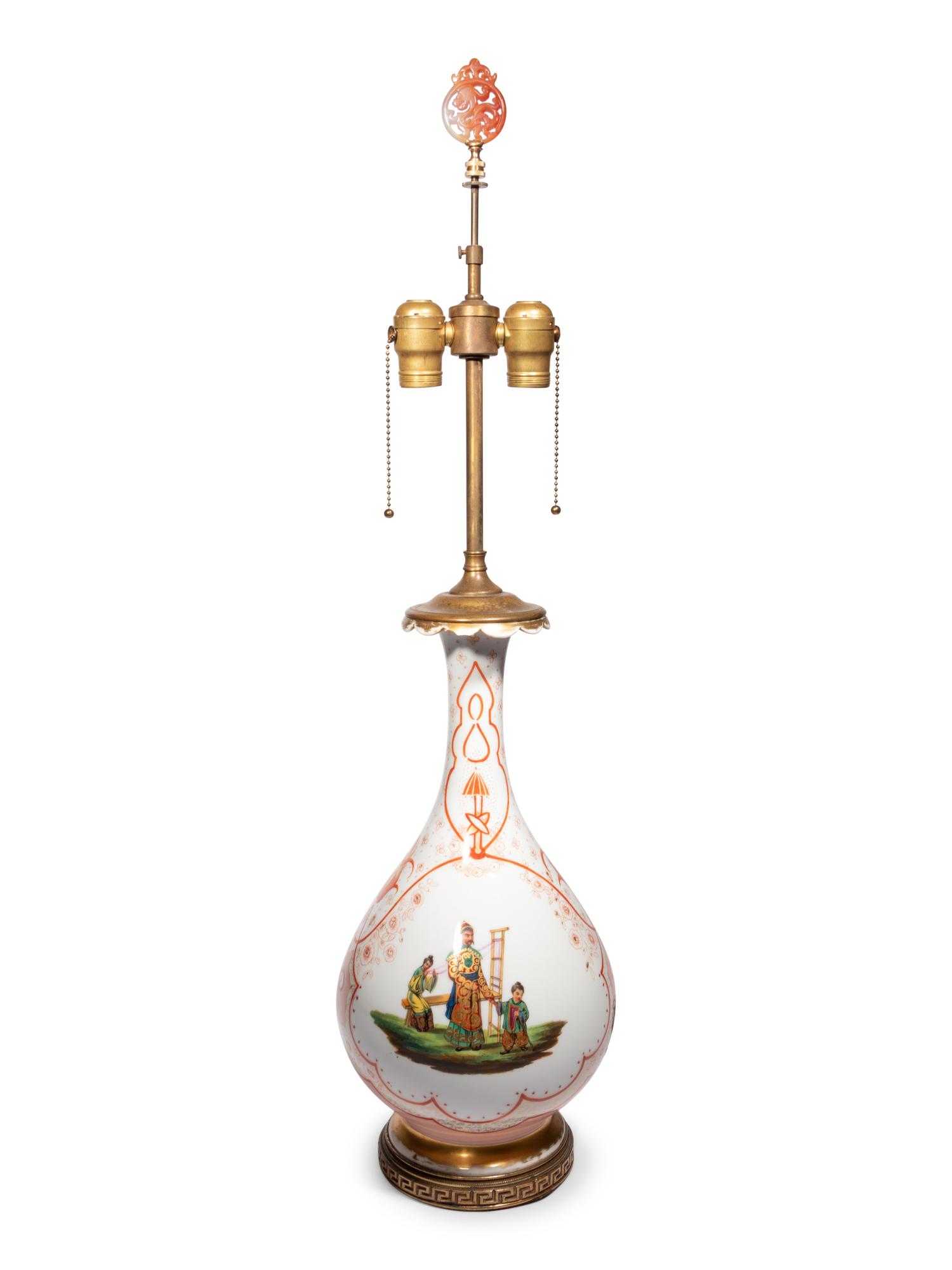 A French Painted Glass Vase Mounted as a Lamp