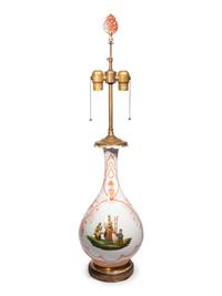 A French Painted Glass Vase Mounted as a Lamp