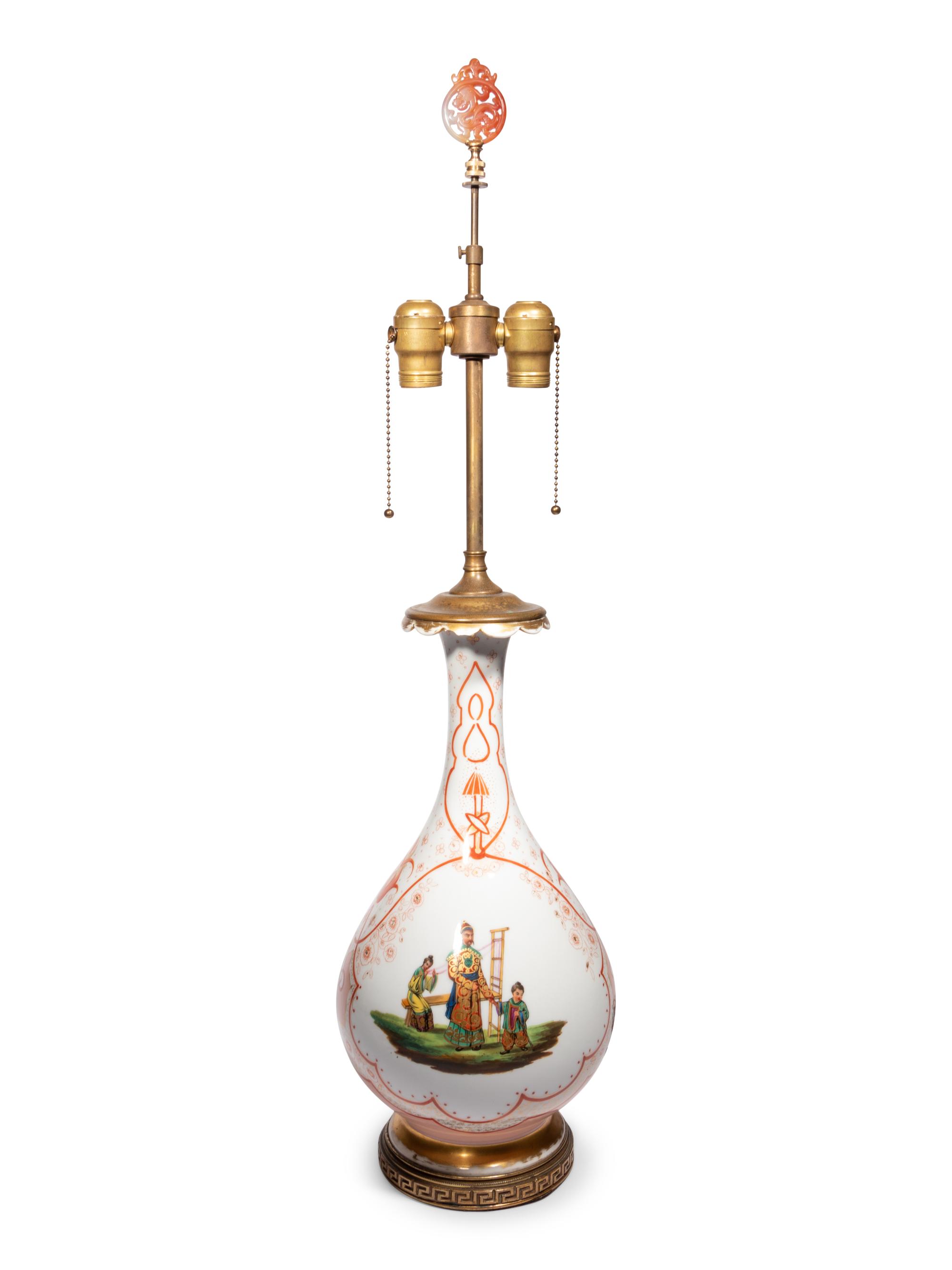 A French Painted Glass Vase Mounted as a Lamp