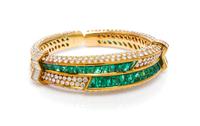 An 18 Karat Yellow Gold, Emerald and Diamond Cuff Bracelet, Harry Winston, 49.50 dwts.