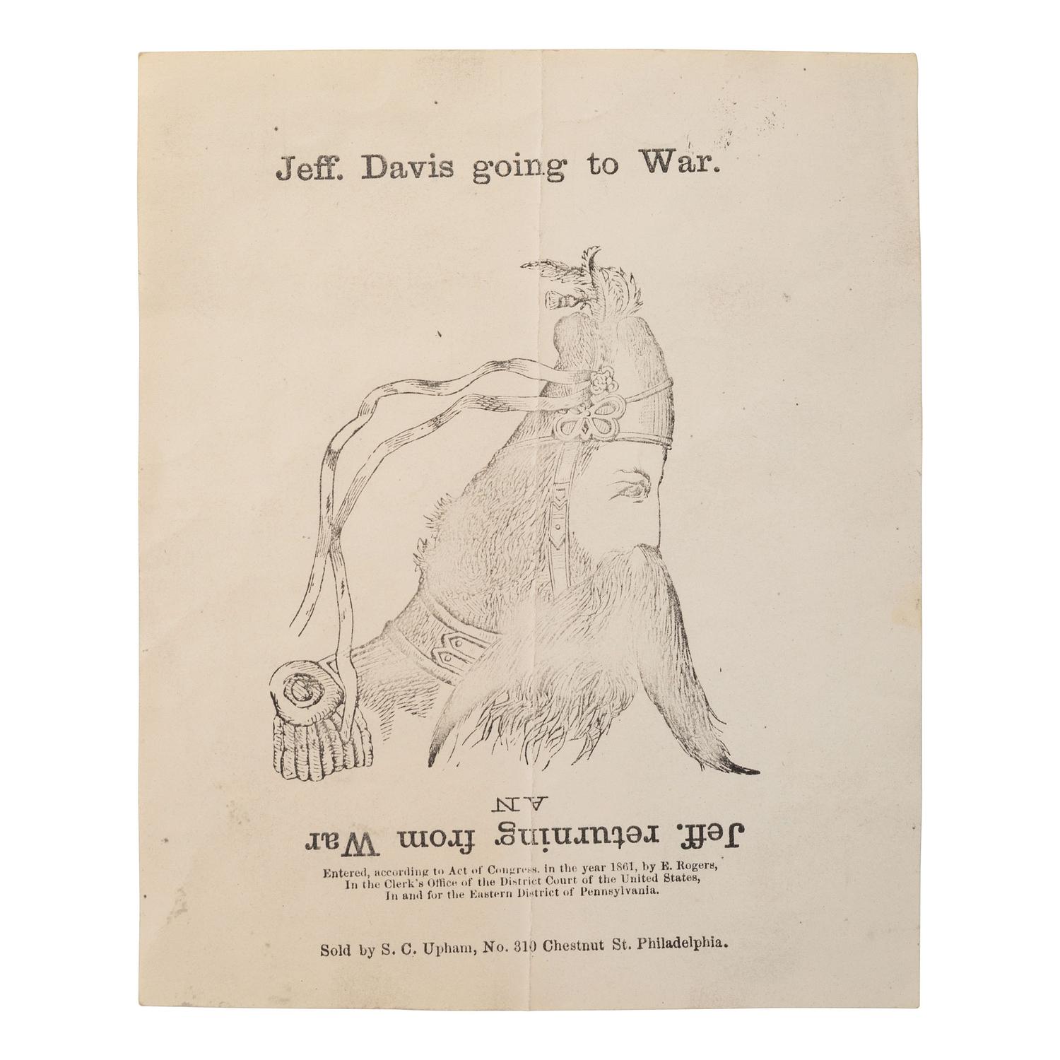 [Civil War] Pro-Union Upside-Down print, "Jeff. Davis going to War / Jeff. returning from War."