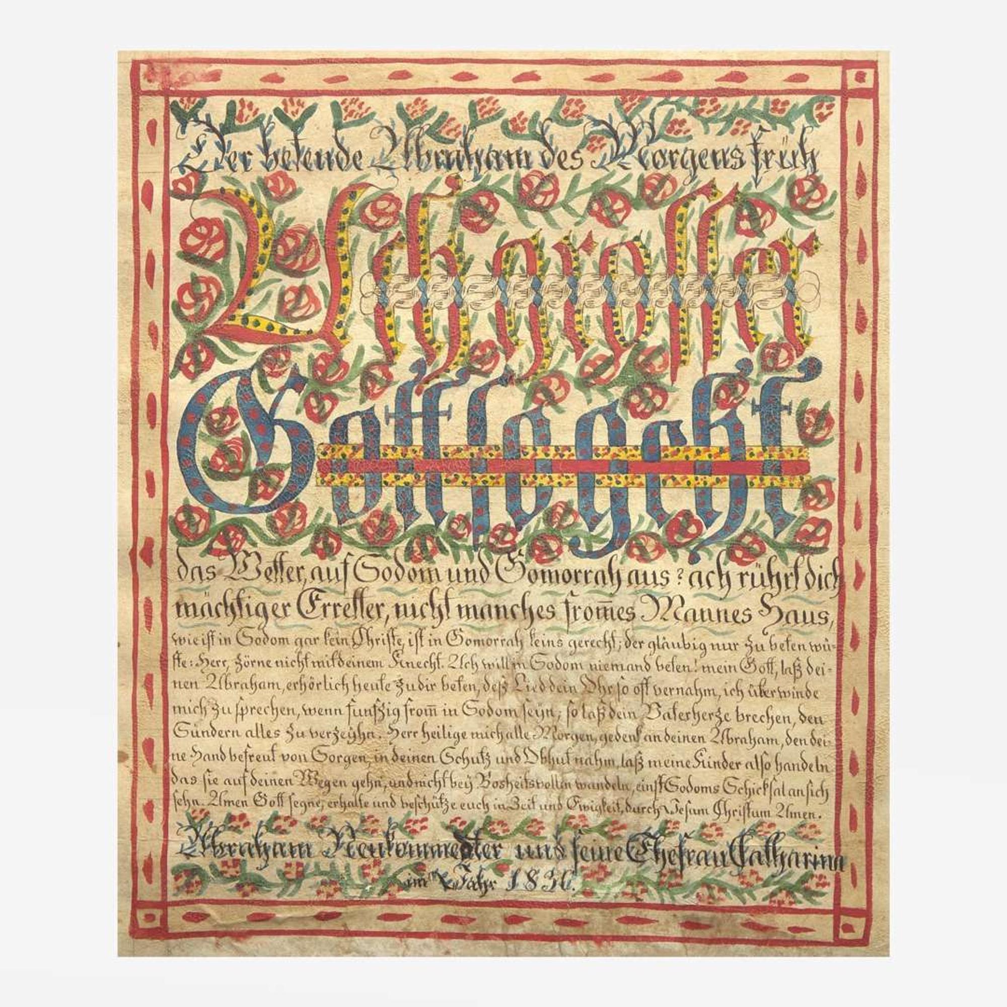 A Fraktur house blessing for Leonard & Catarina Walborn Heinrich Englehardt (active 1819-1836), dated "1830"