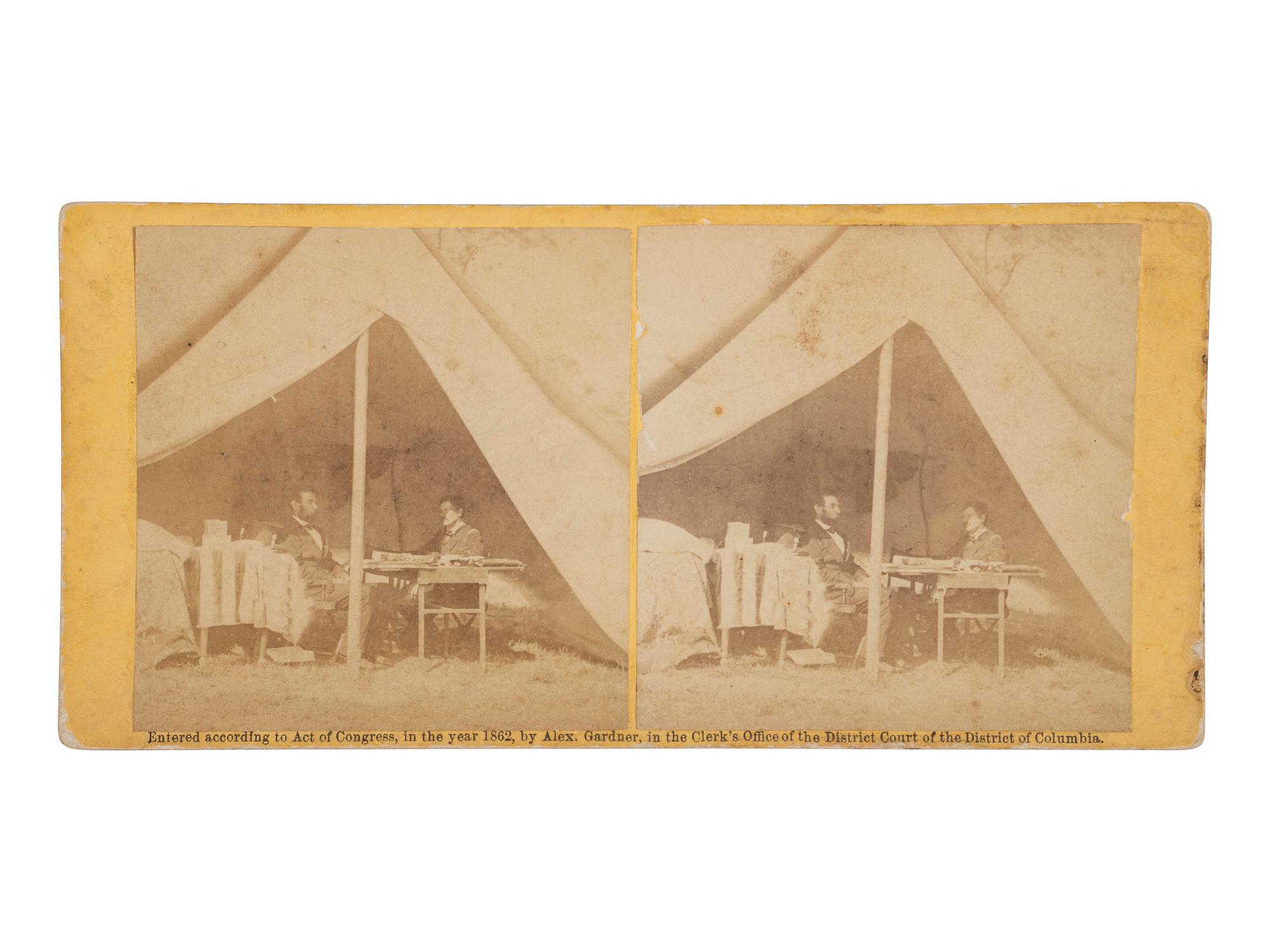 [LINCOLN, Abraham (1809-1865)]. GARDNER, Alexander, photographer. President Lincoln and Genl'l M'Clellan at Headquarters Army of the Potomac, Antietam, 4th October, 1862. New York: E. & H. T. Anthony.