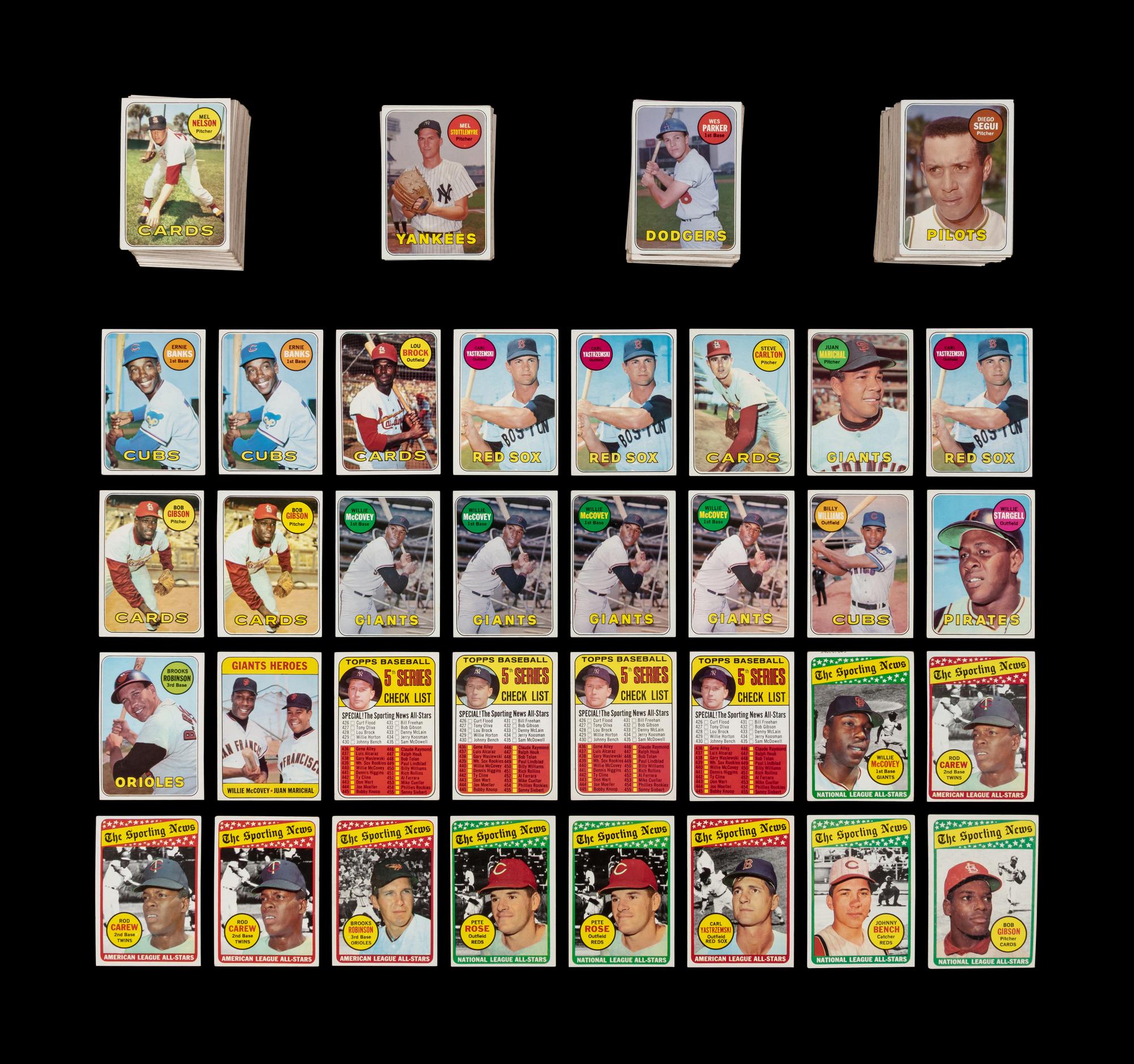 A Collection of Over 300 1969 Topps Baseball Cards Including Multiple Hall of Famers