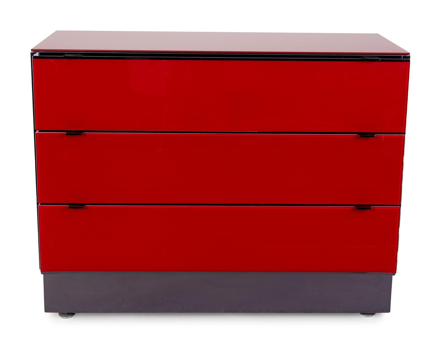 A Contemporary Red-Painted Glass Chest of Drawers — ELLO, CHICAGO