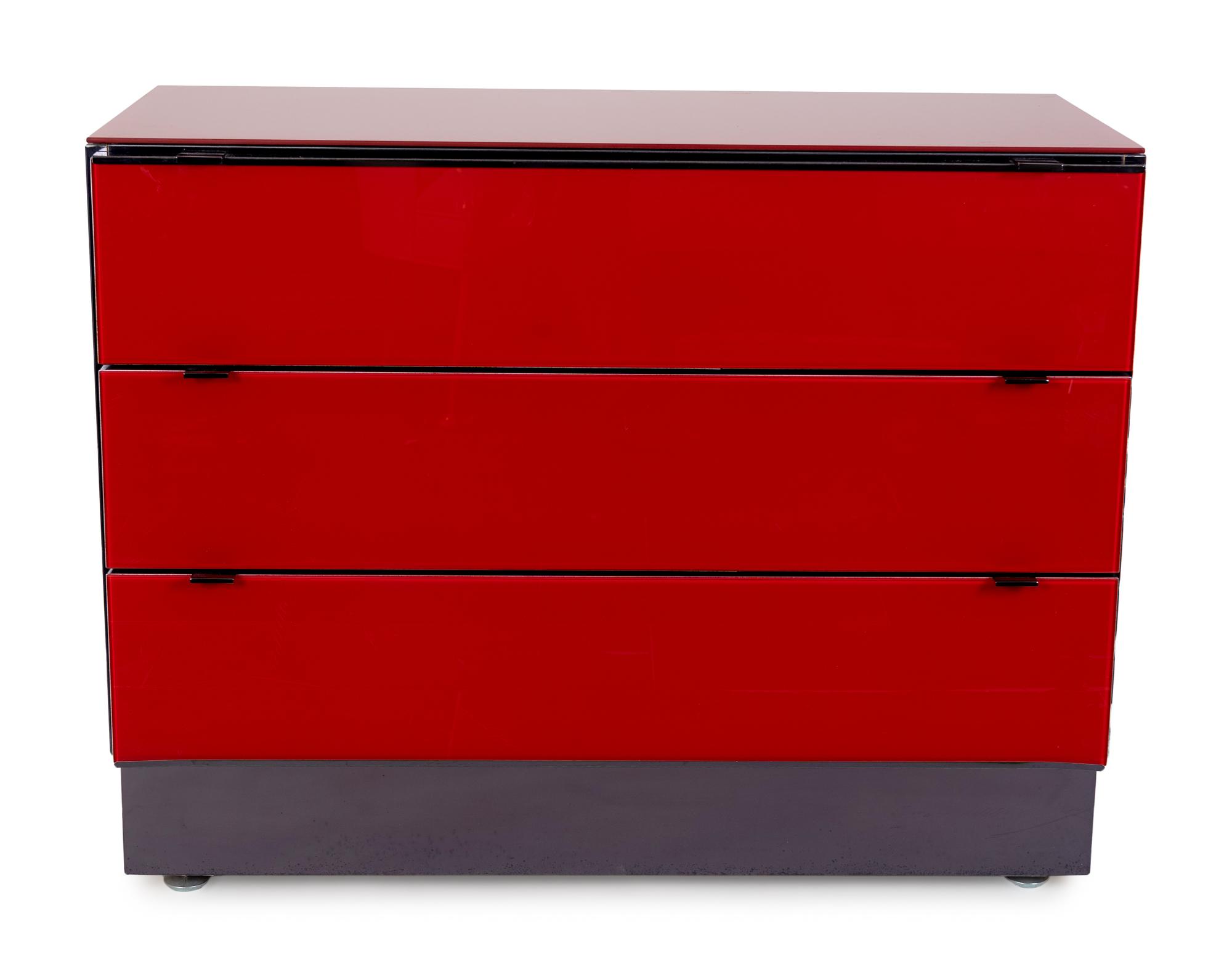 A Contemporary Red-Painted Glass Chest of Drawers — ELLO, CHICAGO