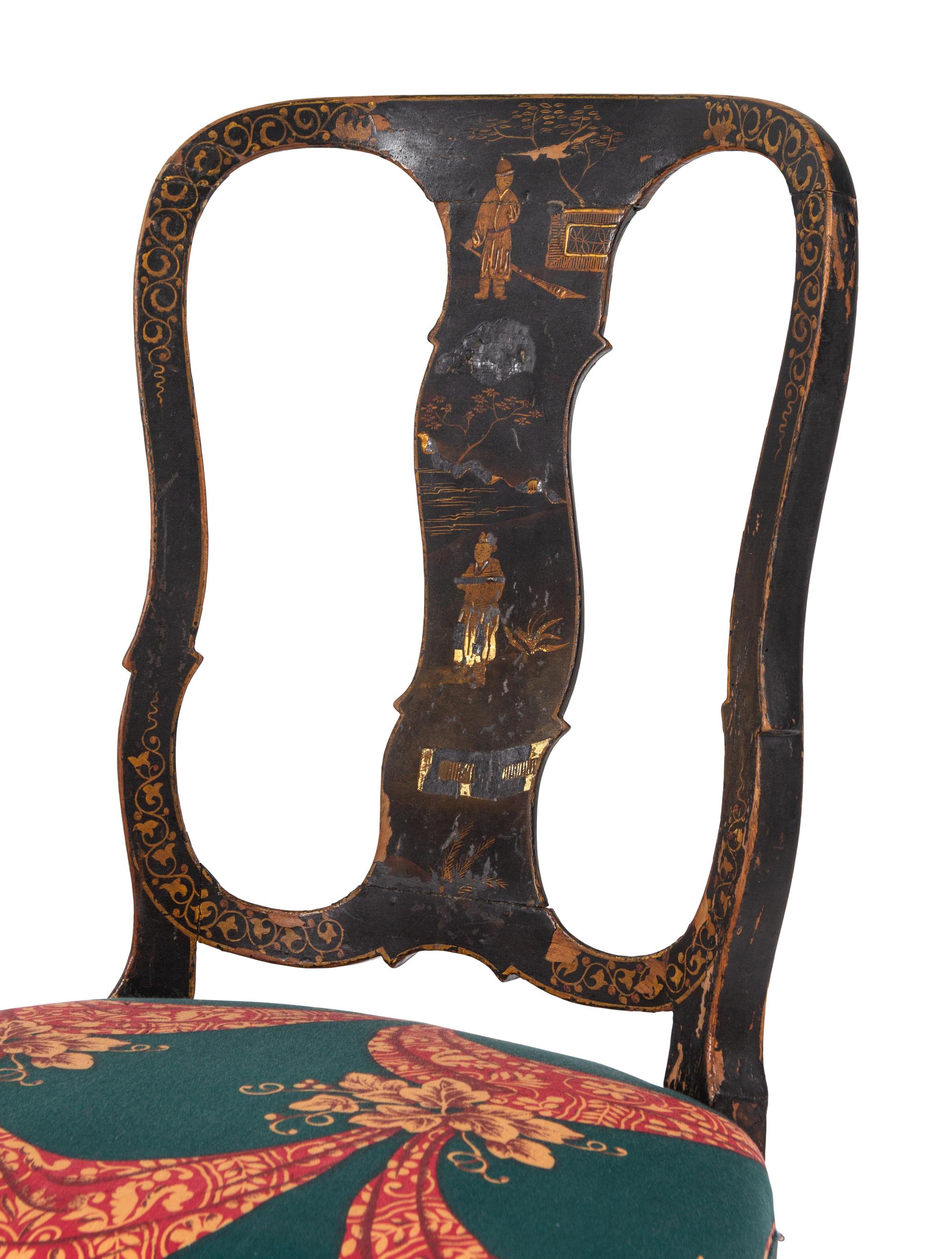 A Set of Four George II Style Black Japanned Dining Chairs
