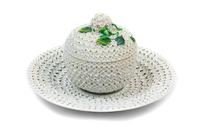 A Meissen Porcelain Schneeballen Covered Cup and Saucer