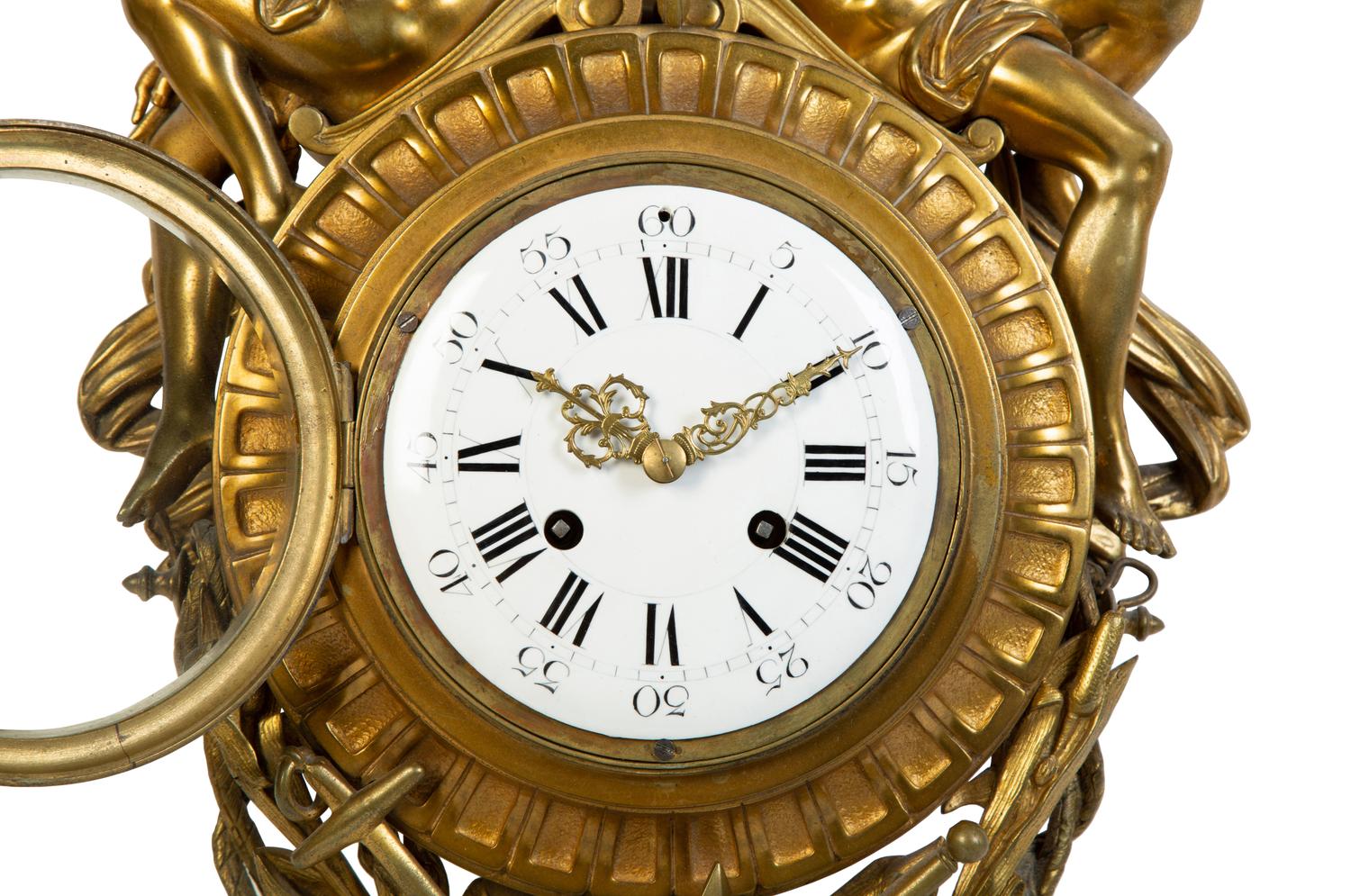 A Louis XVI Style Gilt Bronze Figural Wall Clock — 19TH CENTURY