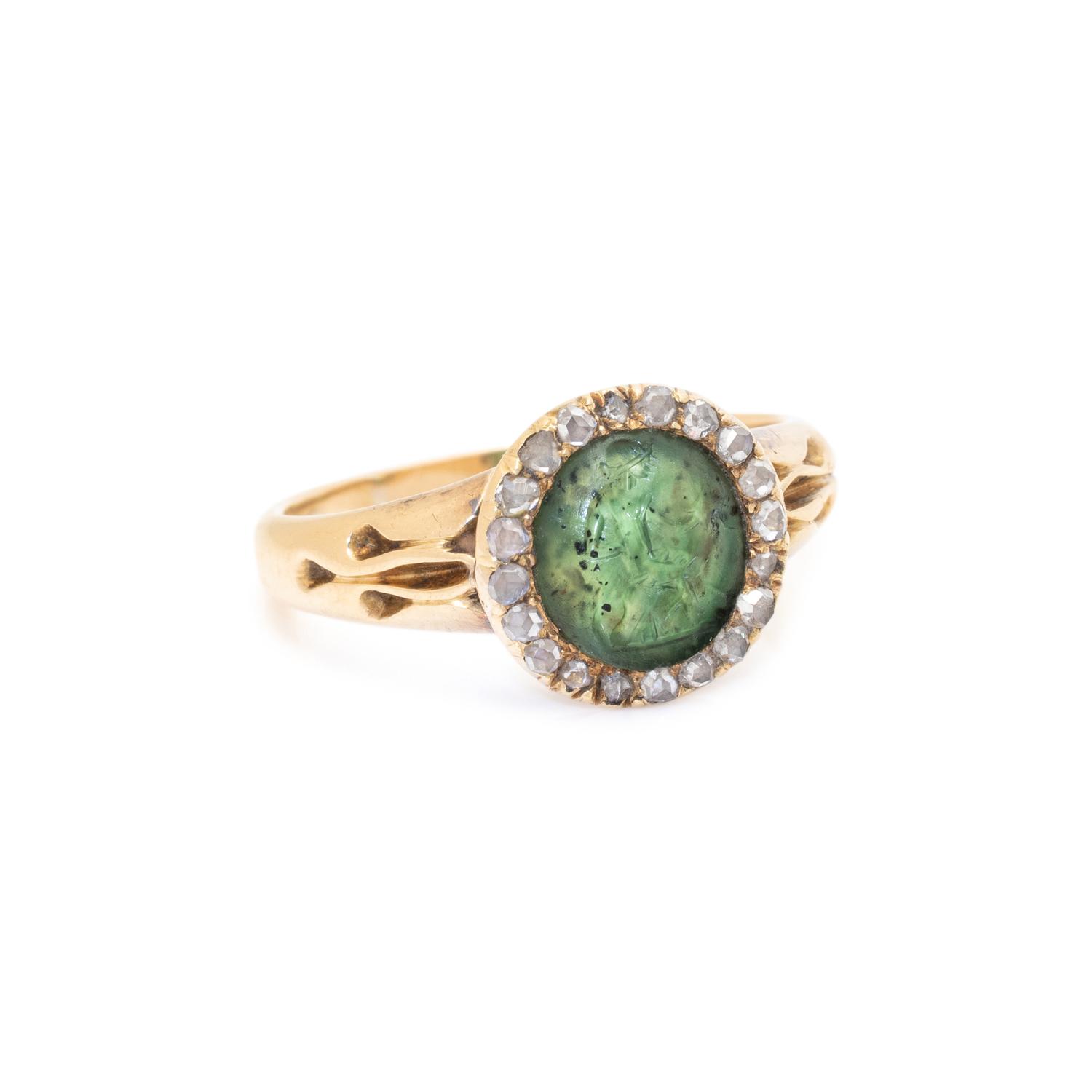 GEORGIAN, CHROME CHALCEDONY AND DIAMOND RING