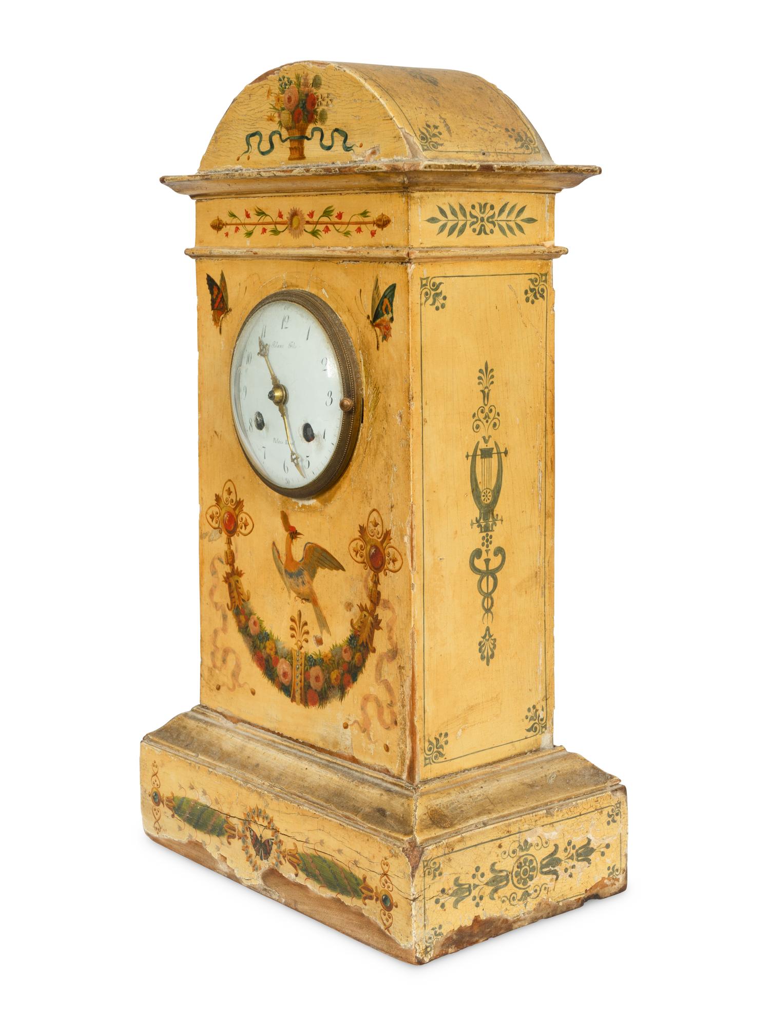 A French Rococo Revival Polychrome Painted Mantel Clock