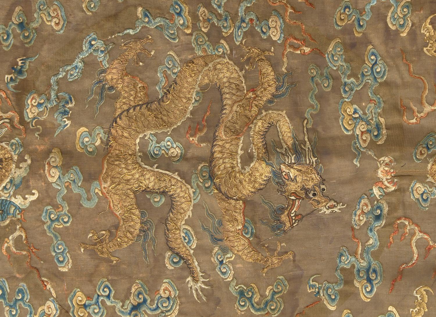 A Chinese “Dragon” Robe Fragment and An Indian or Kashmiri Embroidered Shawl