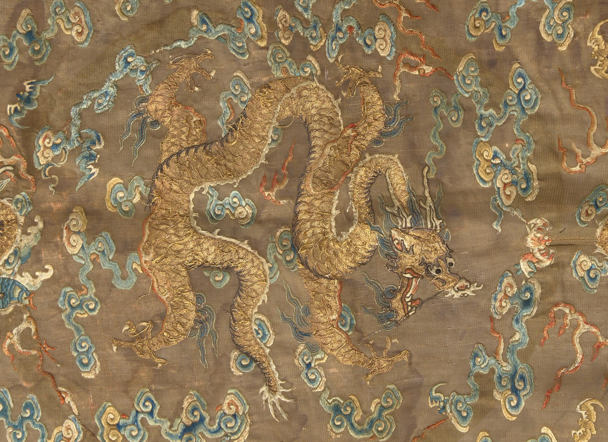 A Chinese “Dragon” Robe Fragment and An Indian or Kashmiri Embroidered Shawl