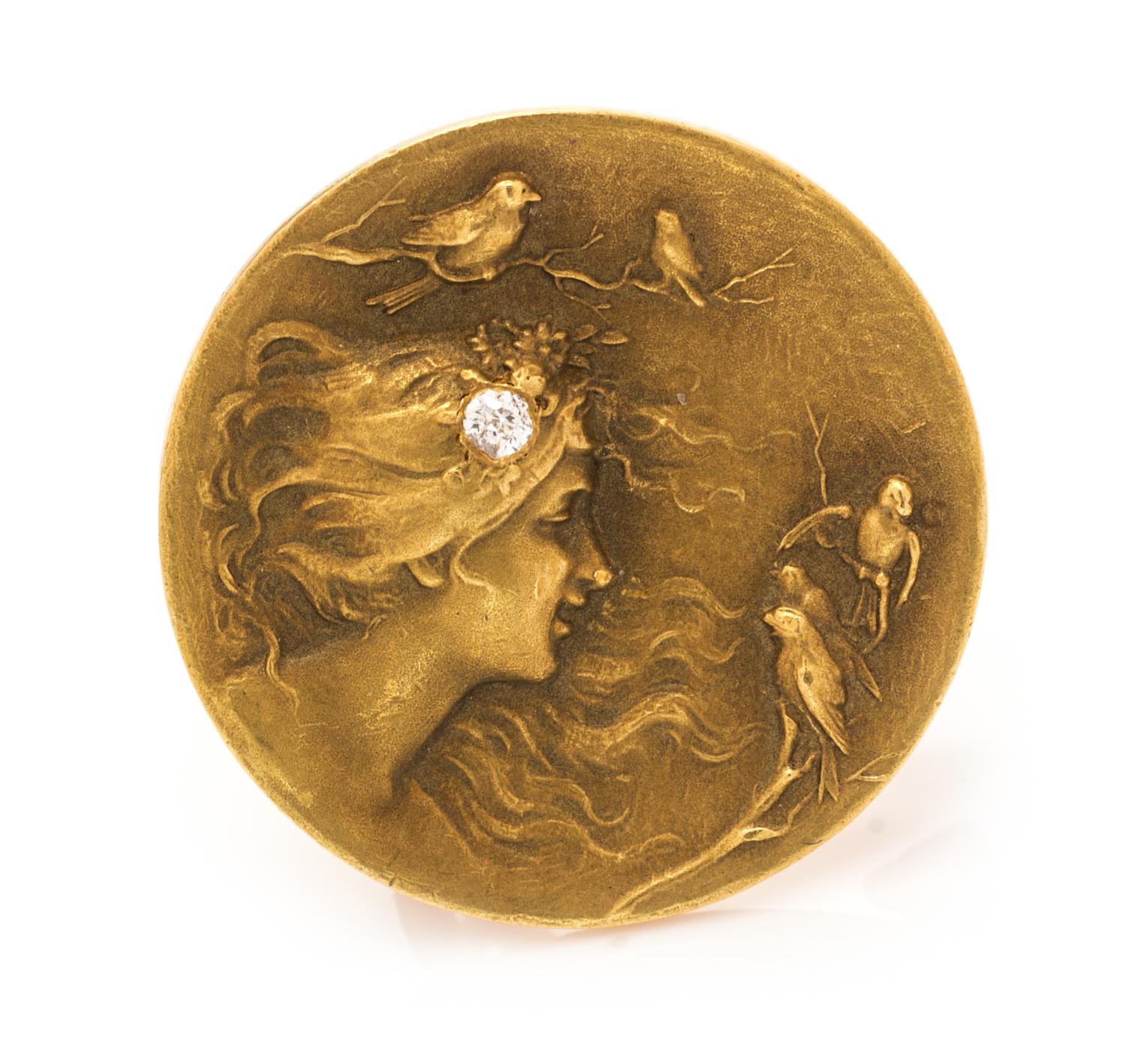 An Art Nouveau 14 Karat Yellow Gold and Diamond Pendant/Brooch, Krementz & Co., 3.50 dwts.