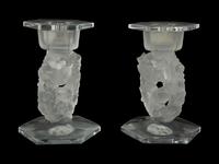 A Pair of Lalique Mesanges Candlesticks
