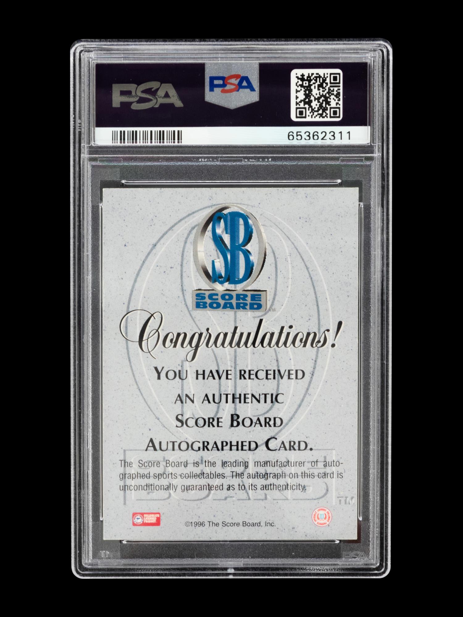 A 1996 Score Board Basketball Autographs Red Kobe Bryant Signed Rookie Basketball Card No. 15 (PSA Authentic),