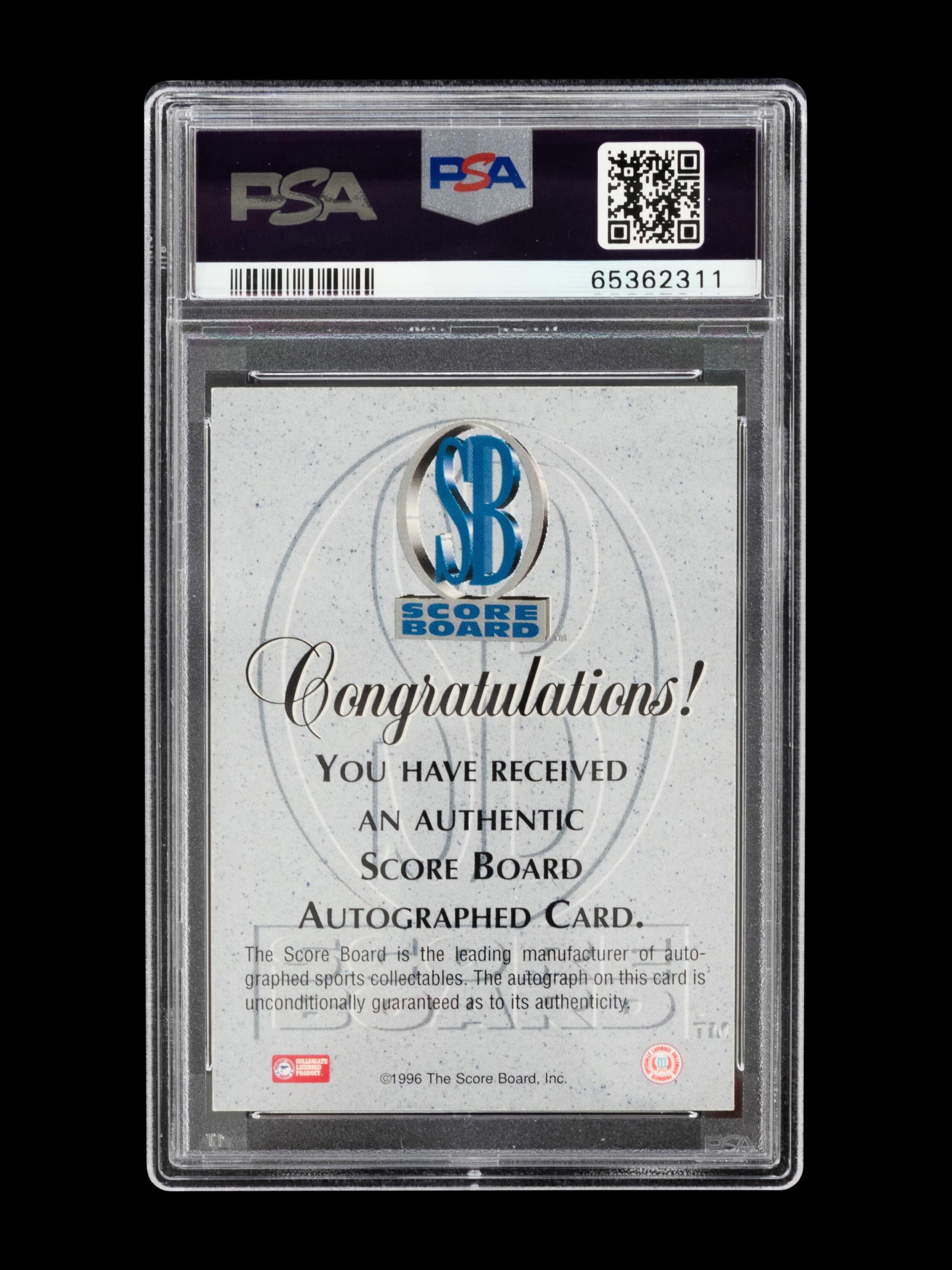 A 1996 Score Board Basketball Autographs Red Kobe Bryant Signed Rookie Basketball Card No. 15 (PSA Authentic),
