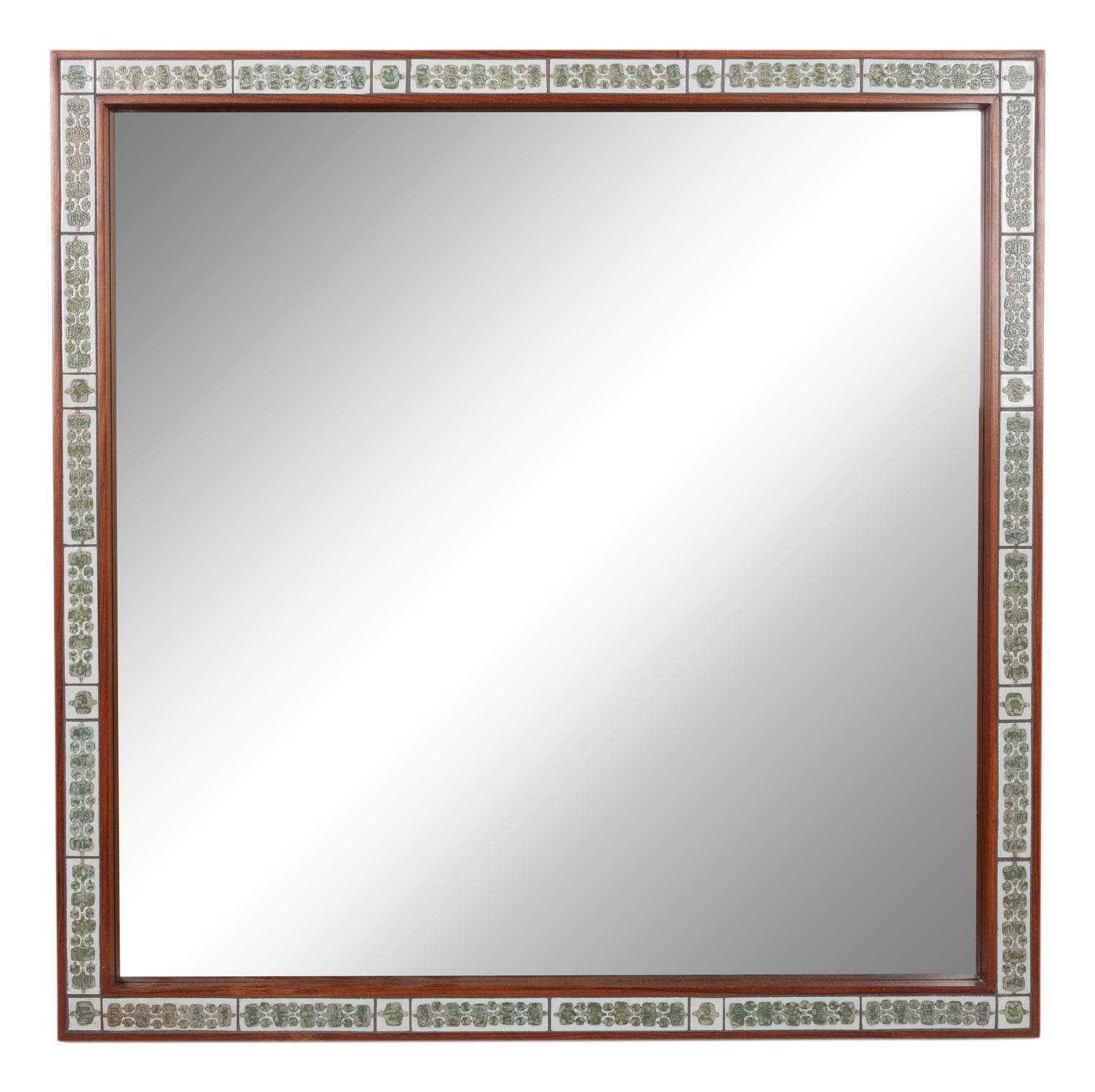 A Danish Tile Inset Teak Mirror